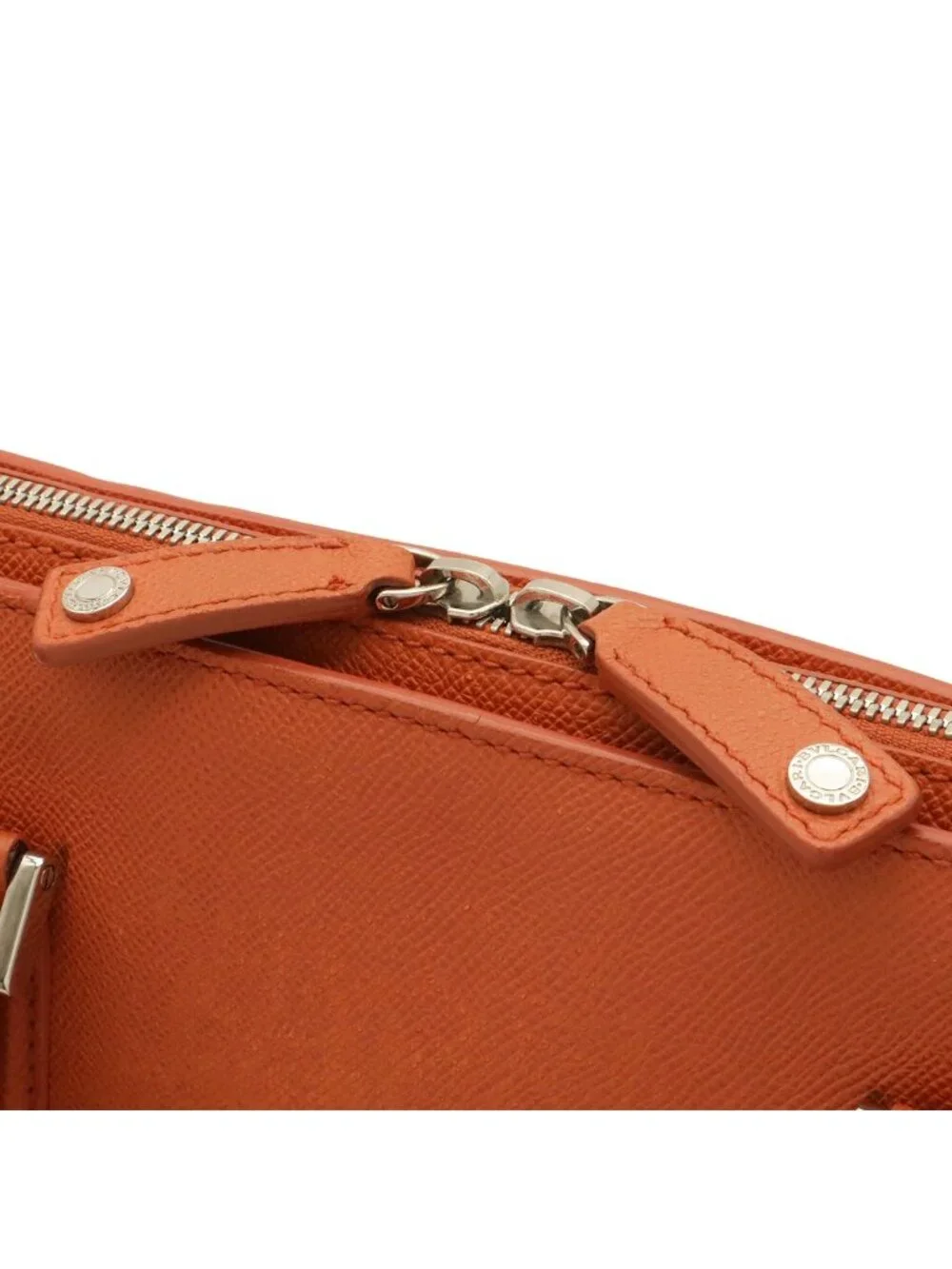 Bvlgari Man Business Briefcase Documents Purse Leather Orange Silver